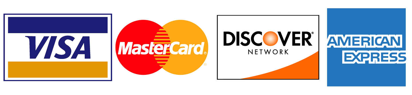 We accept Visa, MasterCard, American Express, and Discover